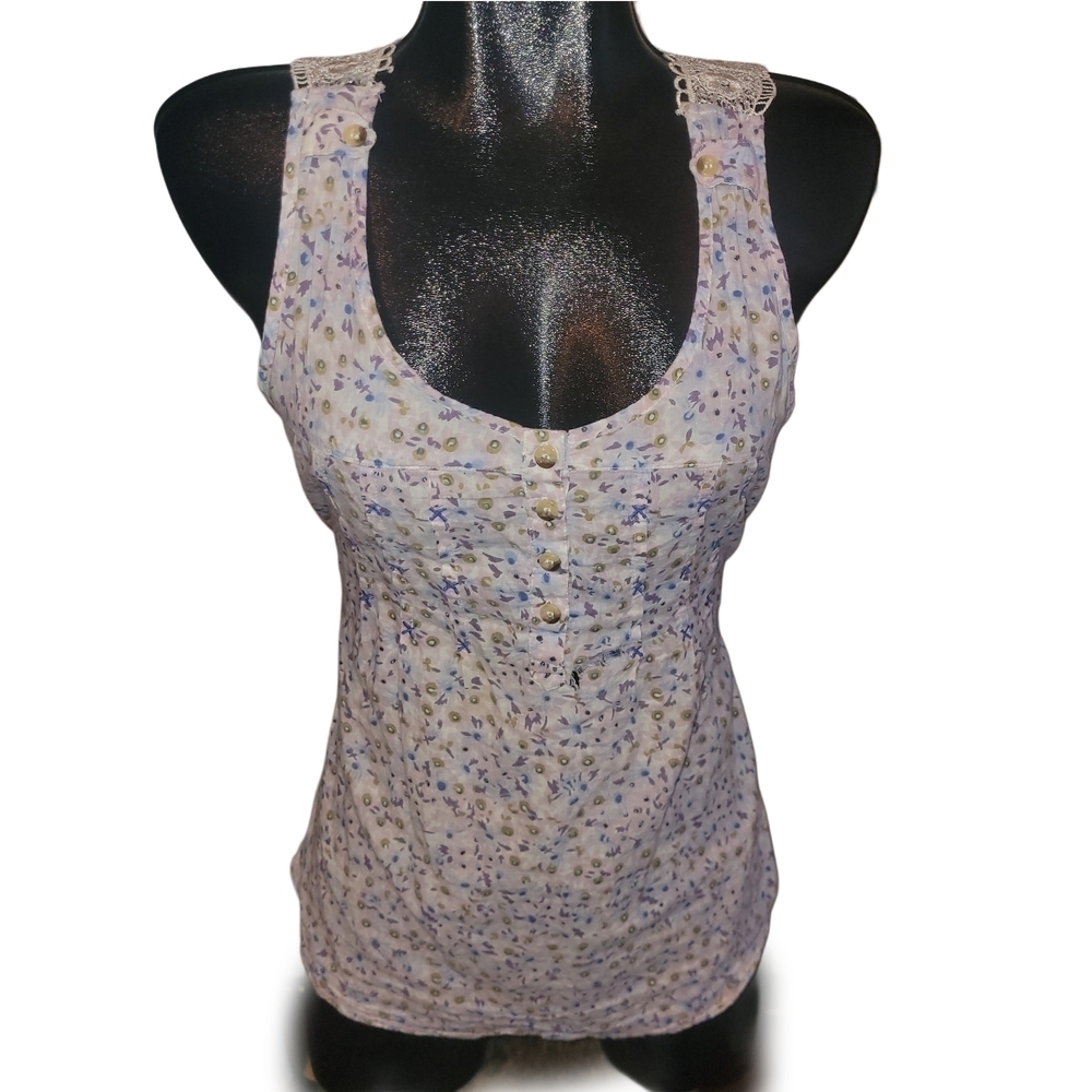 Razzle Dazzle Floral Lace Trim Racerback Tank Top Size Small